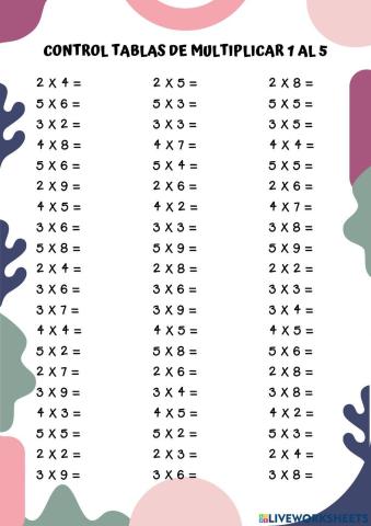 Tablas de multiplicar del 1 al 5