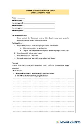Worksheet pertemuan 1 peer to peer