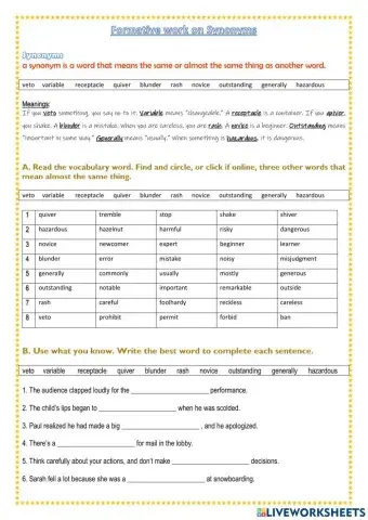 AET Sec School work on Synonyms