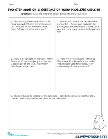 Two-Step Addition & Subtraction Word Problems
