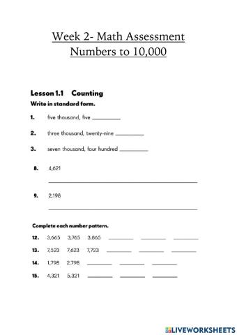 HWOO- Week 2-  Math Assessment
