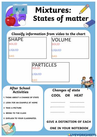 Mixtures: states of matter and changes