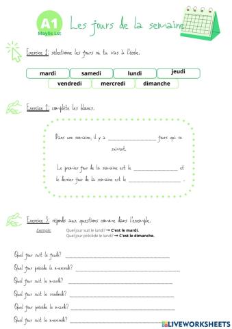 Les jours de la semaine