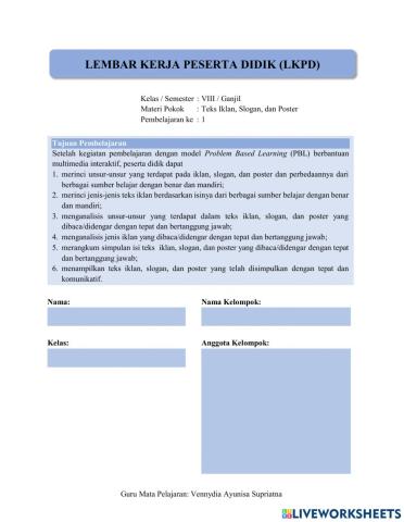 LKPD 1 Teks Iklan, Slogan, dan Poster