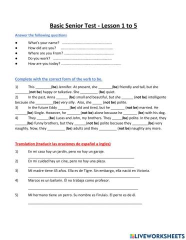 Basic Senior Test Lessons 1 - 5