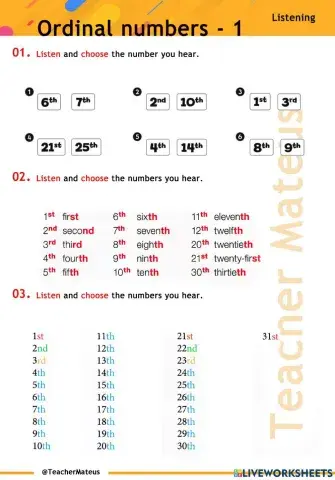 Ordinal Numbers - 1 - Listening