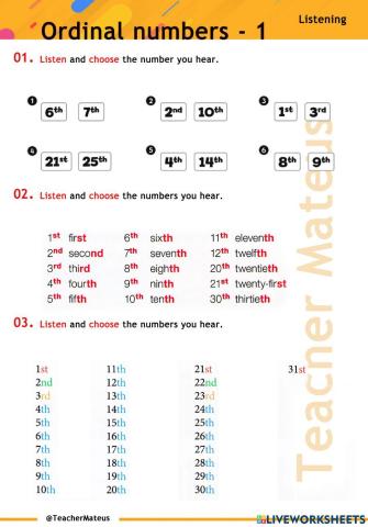 Ordinal Numbers - 1 - Listening