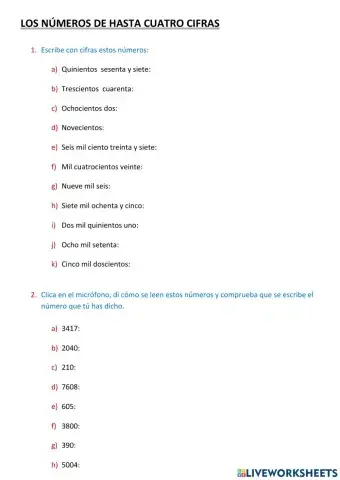 Números de tres y cuatro cifras