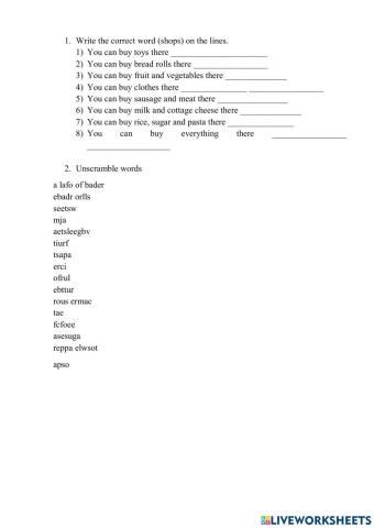 Несвіт 6 клас, Unit 2 Food