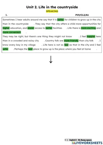 E8U1 (speaking) Life in the countryside -nuongnguyen