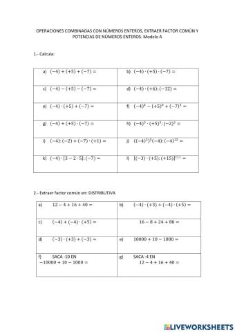Operaciones básicas con enteros ficha 3