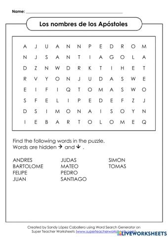 Los nombres de los apóstoles