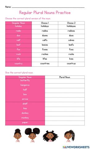 Regular Plural Nouns Practice