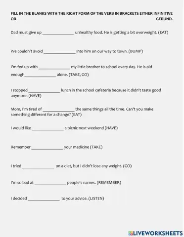 Examen modals gerunds infinitives