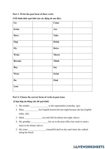 Past simple for movers