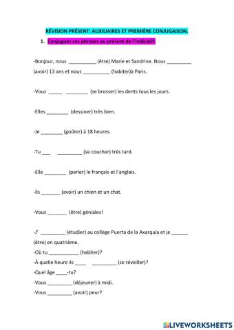 Verbes avoir, être, première conjugaison