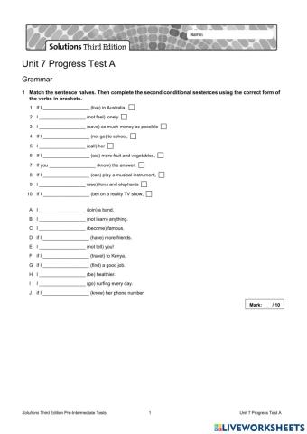 Unit 7 Progress Test A - pre inter