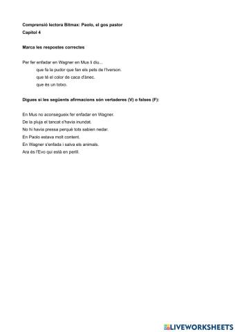 Comprensió lectora Bitmax: Paolo, el gos pastor Cap.4