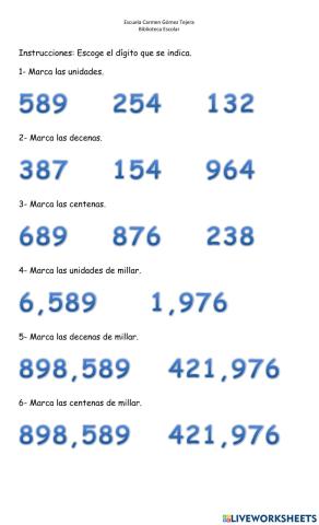 Lugar posicional hasta las centenas de millar