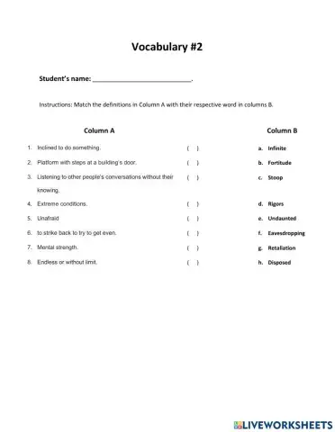 Vocabulary 2 September 2022