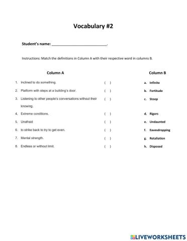 Vocabulary 2 September 2022