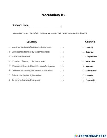Vocabulary 3 September