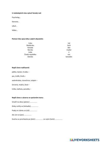 Pracovní list - český jazyk