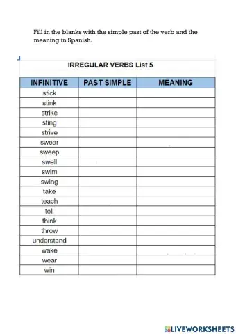 Past Simple Irregular Verbs 2
