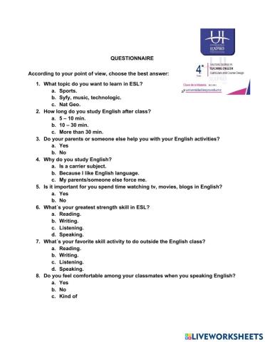 Students needs in esl