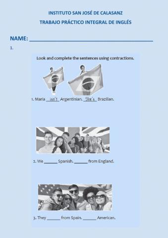 Recuperación pendientes Inglés 1 - 2020