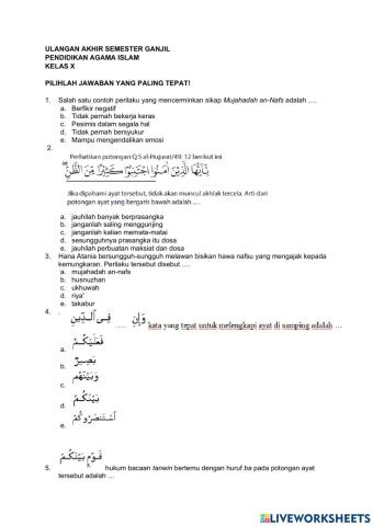 UAS Ganjil PAI kelas X