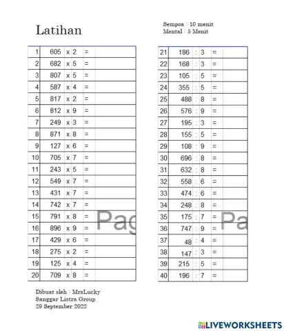Latihan perkalian dan pembagian ratusan