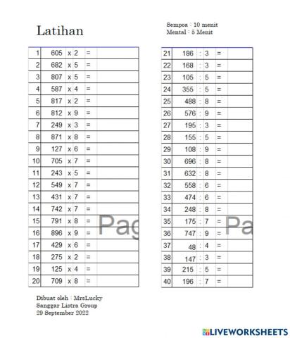 Latihan perkalian dan pembagian ratusan