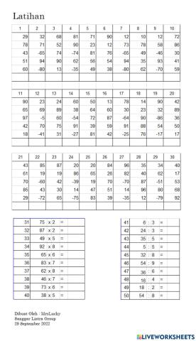 Latihan puluhan 5 baris dan kali bagi
