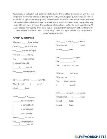 Tense practice using Creep by Radiohead