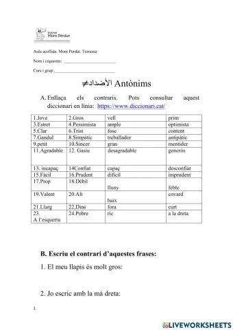 Enllaça els contraris الأضداد1