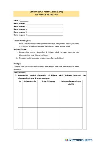 Worksheet pertemuan 1 Job Profile