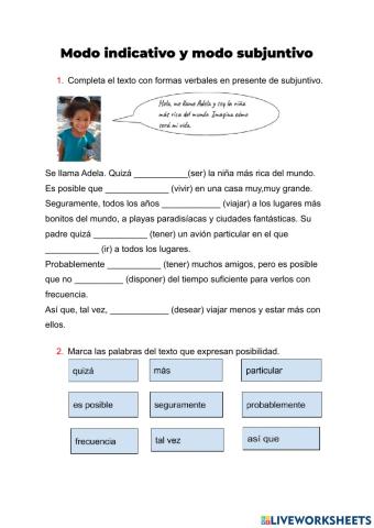 Modo indicativo y subjuntivo