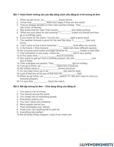 Bài tập thì tương lai đơn