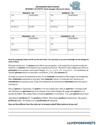 Stem changer discovery sheet