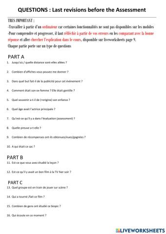 Questions - Last Revisions before assessment