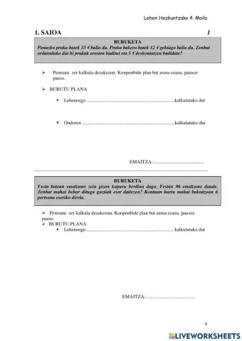 Problemak lehen bi saioak