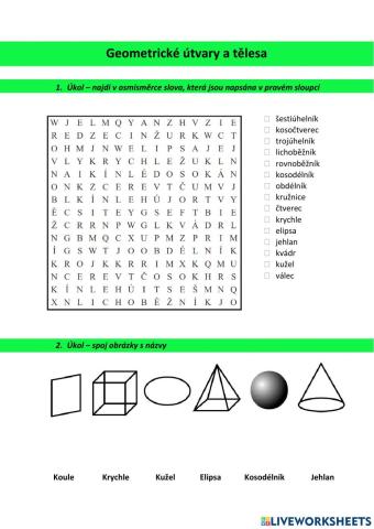 Pracovní list - geometrické tvary a tělesa