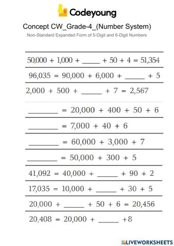Non-Standard Expanded Form of 5-Digit and 6-Digit Numbers