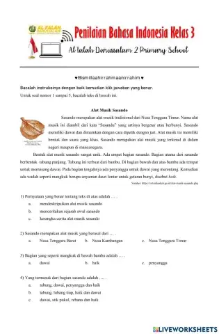 Penilaian Materi Harian-Tema 123-Membaca dan Menulis