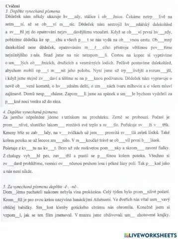 Psaní bě, pě, vě, mě