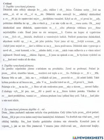 Psaní bě, pě, vě, mě