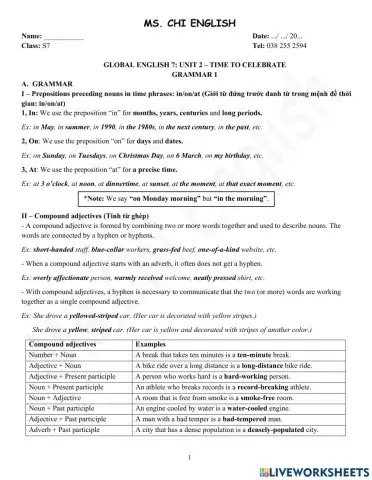 Viet Teacher - S7 - Week 4 - U2 - Grammar 1