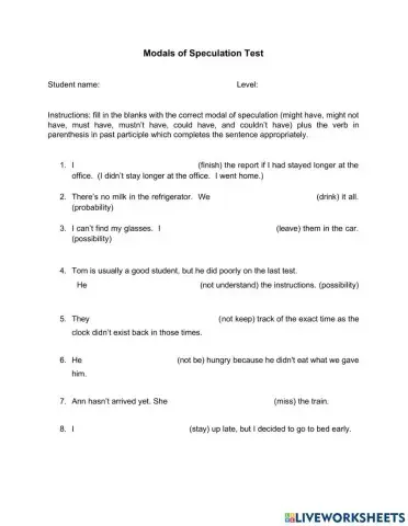 Modals of Speculation in past tense