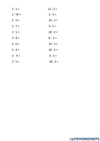 Таблиця множення на 2